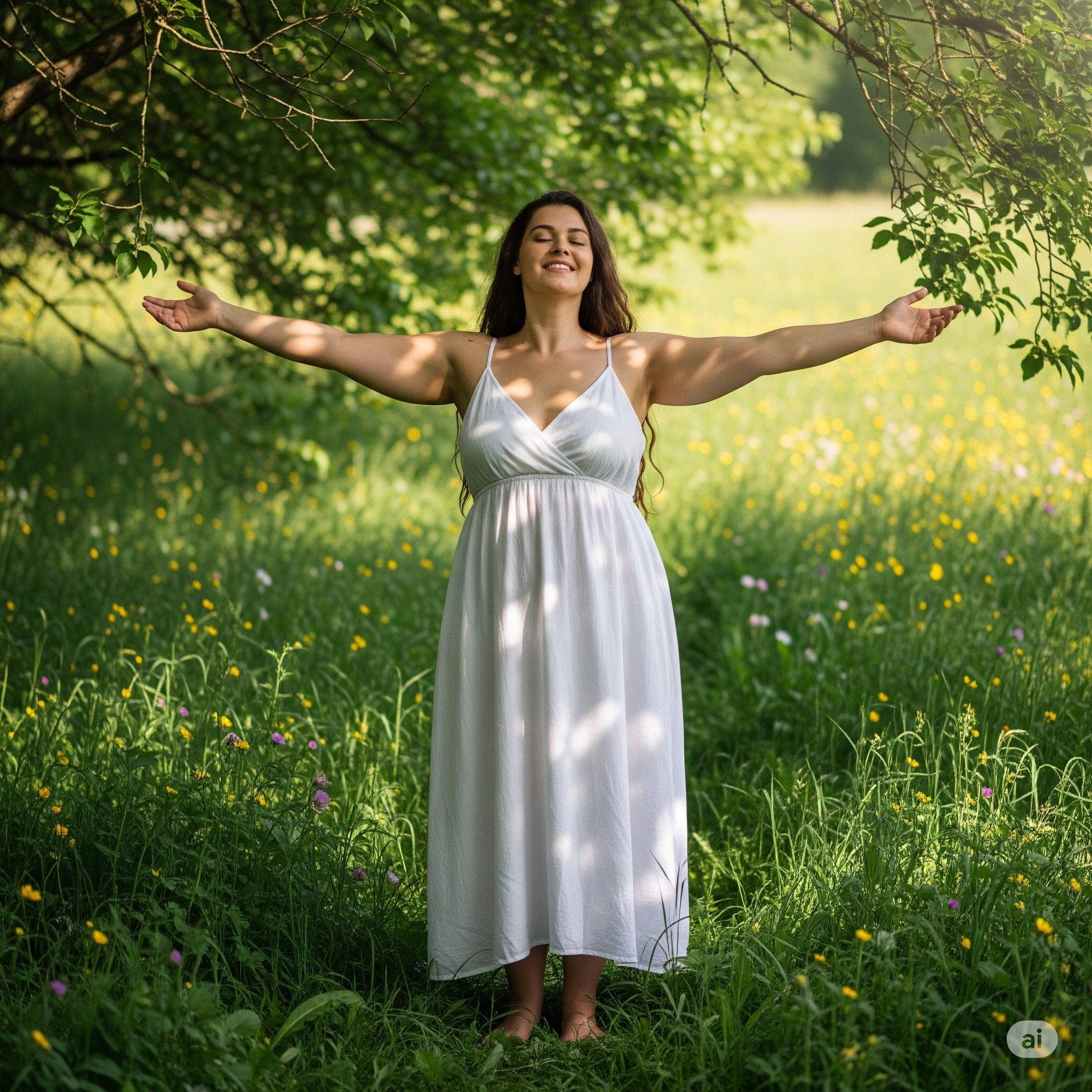 Mujer reconectando consigo misma al aire libre
